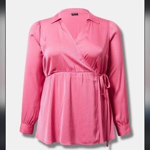 Torrid Stripe Satin Collared Surplice Blouse